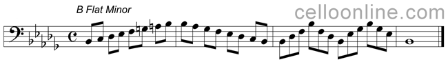 3 octave b flat major scale cello