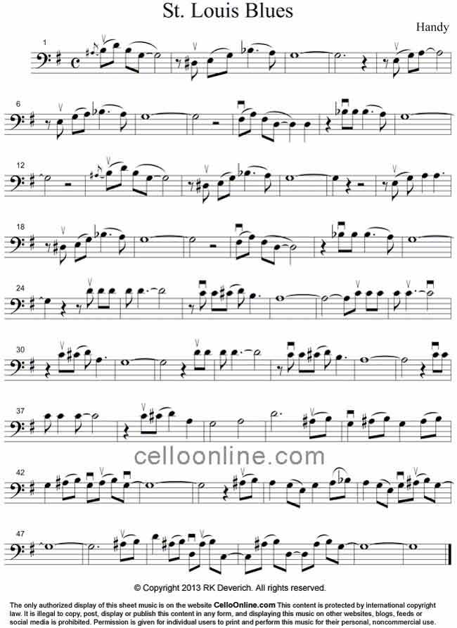Cello Online Free Cello Sheet Music - St. Louis Blues by W.C. Handy